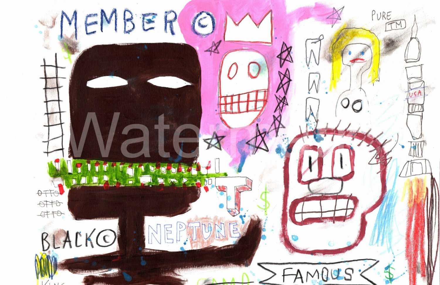 Jean-Michel Basquiat NYC ( BLACK FAMOUS MEMBER ) Chromolithograph.Embossed Stamp
