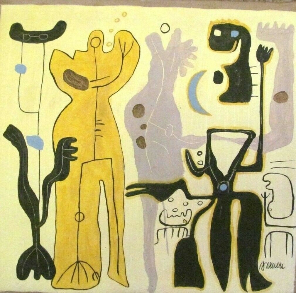 Signed   Willi Baumeister , Vintage Abstract Painting on Canvas  20th Century