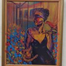 Rare Vintage Girl-Snake-Bird Signed Oil Painting Framed.