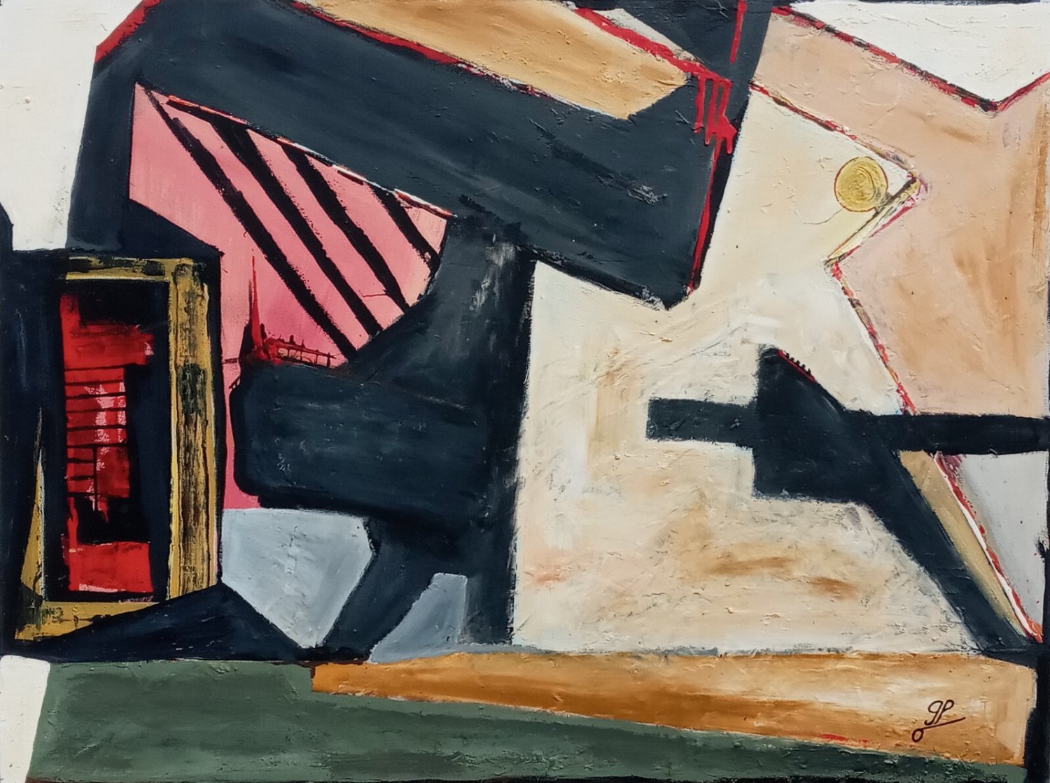 XXL Signed Plain Air Abstract Expressionism Composition Painting On Canvas COA.