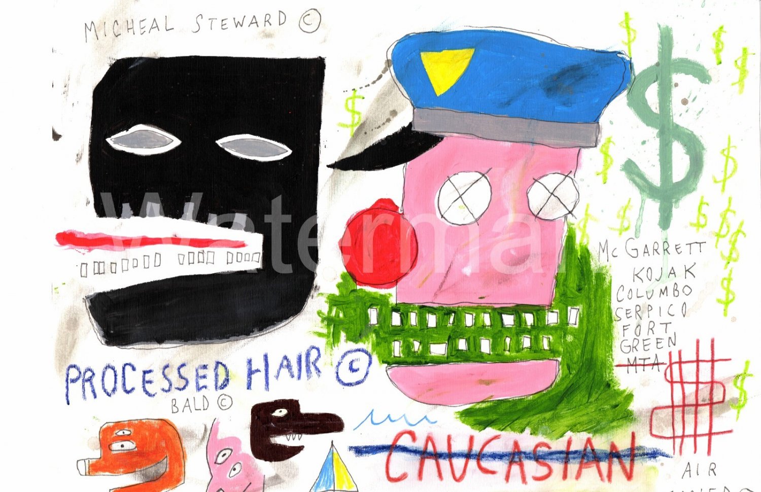 Jean-Michel Basquiat NYC ( CAUCASIAN ) Chromolithograph Print.Embossed Stamp