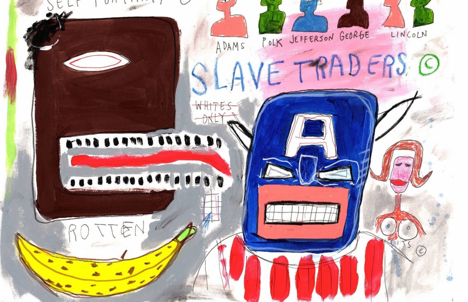 Jean-Michel Basquiat NYC ( SLAVE TRADERS ) Chromolithograph Print.Embossed Stamp