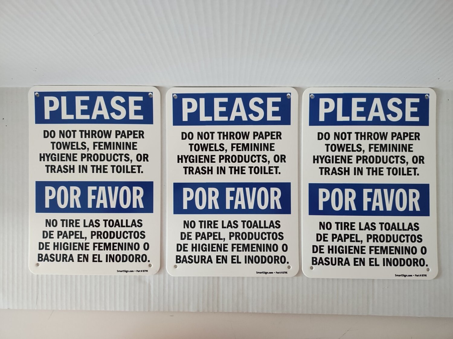 3-Restroom Please Do Not Throw Paper Towels Feminine Trash In Toilet&acirc;�� 7x10 Sign