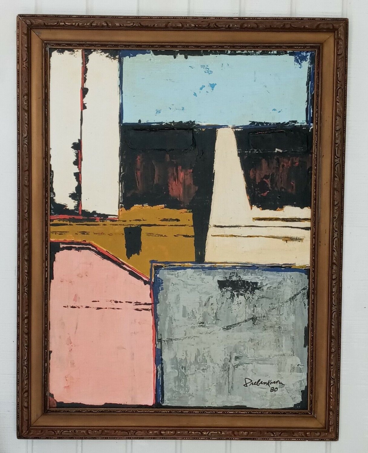 Signed Diebenkorn Abstract Composition Framed Painting On Cardboard