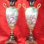 Pair Large Cobalt Blue Porcelain Vase Dore Bronze Swan Handle Fragonard Scene