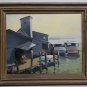 1980 Regionalism Oil Painting Fisherman on Dock Signed Painting on Canvas