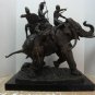 Museum Sculpture Bronze Elephant Signed and Foundry Stamp. Black Marble Base