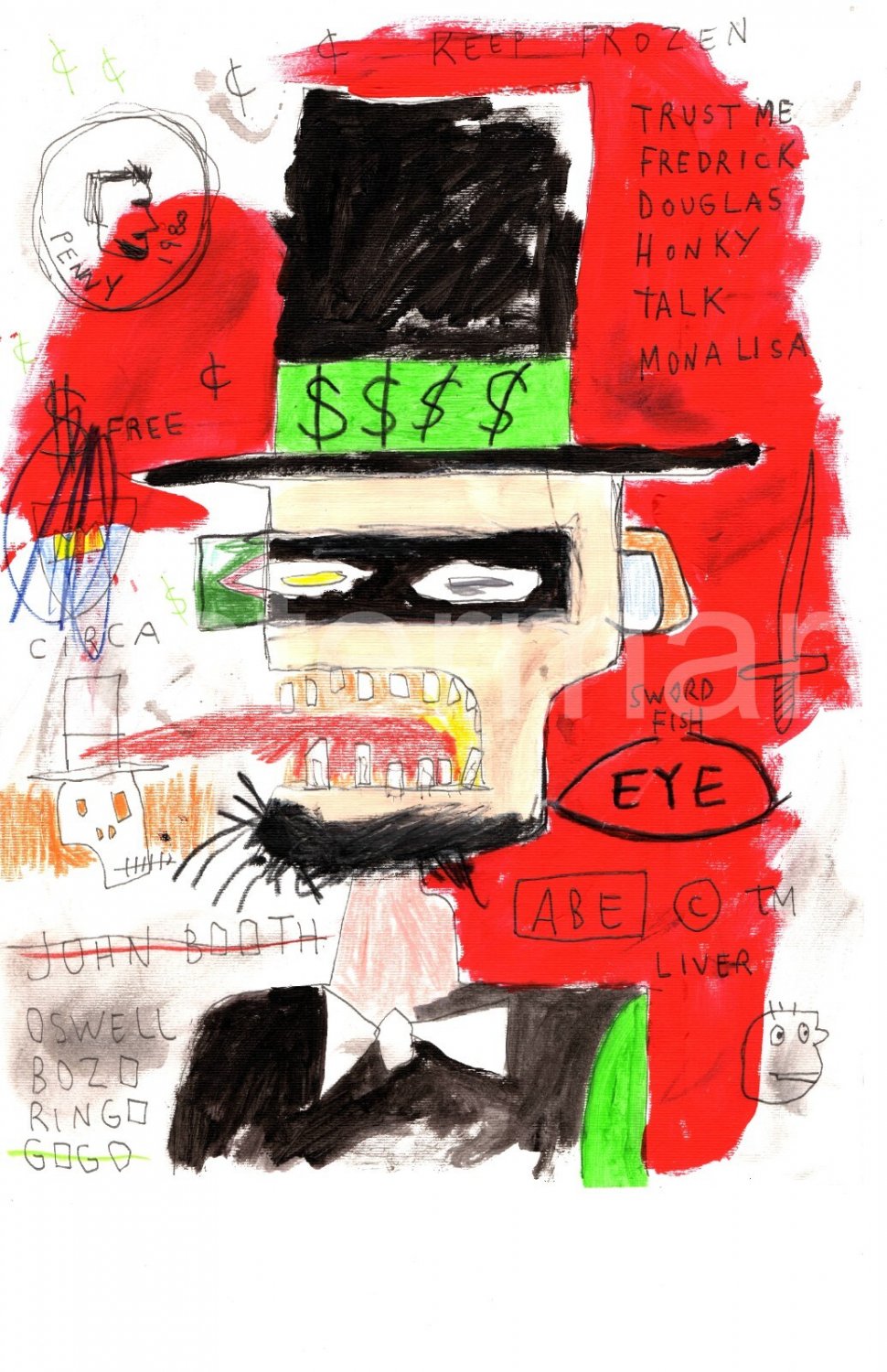 Jean-Michel Basquiat NYC ( $$$$ ) Chromolithograph Print.Embossed Stamp