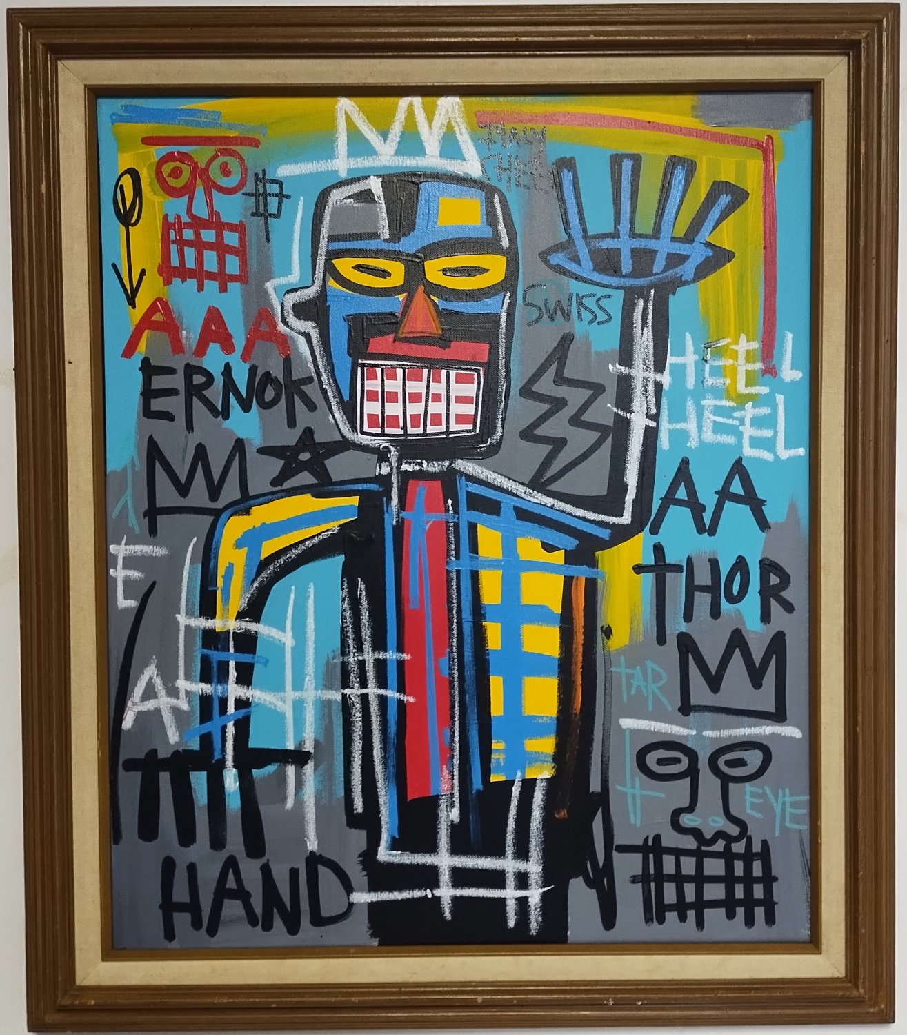 1982 Jean-Michel Basquiat Painting on Canvas Framed- Samo Hand.