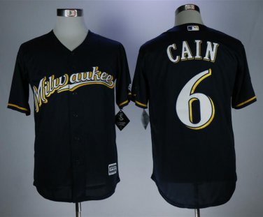 Lorenzo Cain #6 Milwaukee Brewers Cool Base Player Men's Jersey Navy M L XL XXL XXXL