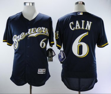 Lorenzo Cain #6 Milwaukee Brewers Cool Base Player Men's Jersey Navy M L XL XXL XXXL