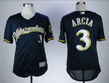 Orlando Arcia #3 Milwaukee Brewers Cool Base Player Men's Jersey Navy M L XL XXL XXXL