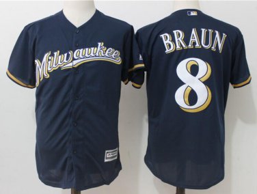 Ryan Braun #8 Milwaukee Brewers Cool Base Player Men's Jersey Navy M L XL XXL XXXL