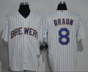 Ryan Braun #8 Milwaukee Brewers Base Collection Player Men's Jersey White M L XL XXL XXXL