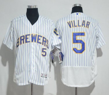 Jonathan Villar #5 Milwaukee Brewers Base Collection Player Men's Jersey White M L XL XXL XXXL