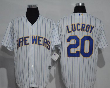 Jonathan Lucroy #20 Milwaukee Brewers Base Collection Player Men's Jersey White M L XL XXL XXXL