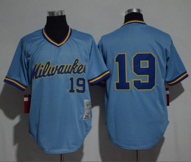 #19 Milwaukee Brewers Cooperstown Collection Player Men's Jersey Light Blue M L XL XXL XXXL