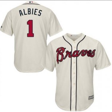 Ozzie Albies #1 Atlanta Braves Cool Base Player Men's Jersey Cream M L XL XXL XXXL