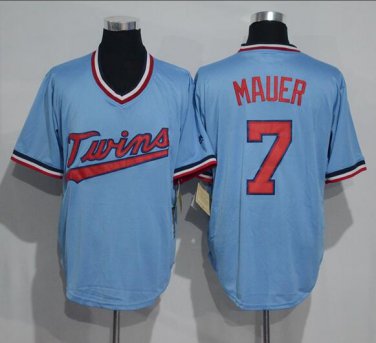 Joe Mauer #7 Minnesota Twins Cool Base Cooperstown Men's Jersey Light Blue M L XL XXL XXXL