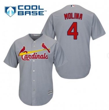 Size L Yadier Molina #4 St. Louis Cardinals Cool Base Men's Jersey Gray
