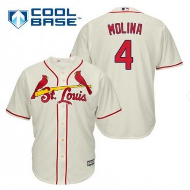 Size XXXL Yadier Molina #4 St. Louis Cardinals Cool Base Men's Jersey Cream