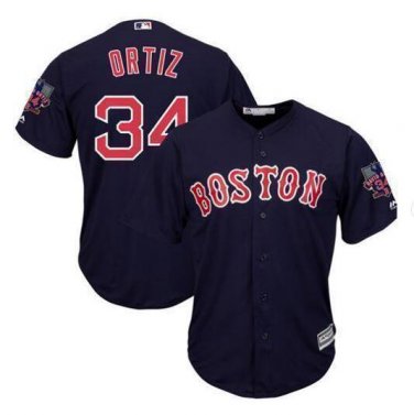 Size L David Ortiz #34 Boston Red Sox Cool Base Player Men's Jersey Navy
