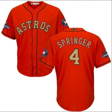 Size L George Springer #4 Houston Astros 2018 Gold Program Cool Base Player Men's Jersey Orange
