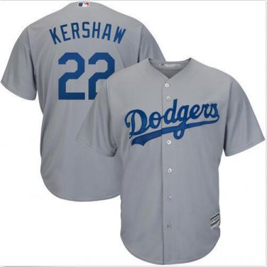 Size XXL Clayton Kershaw #22 Los Angeles Dodgers Cool Base Player Men's Jersey Gray