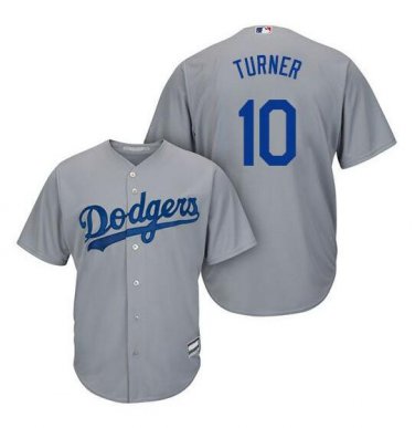 Size L Justin Turner #10 Los Angeles Dodgers Cool Base Player Men's Jersey Gray