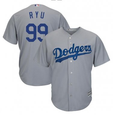Size XXXL Hyun-Jin Ryu #99 Los Angeles Dodgers Cool Base Player Men's Jersey Gray