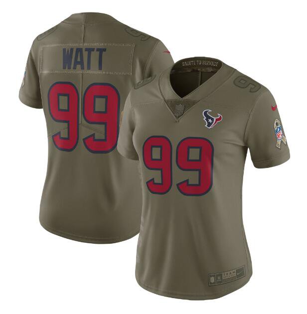 J J Watt 99 Houston Texans Salute To Service Limited Player Jersey Women S Olive