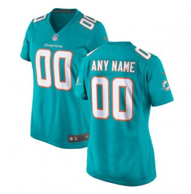 Custom Miami Dolphins Game Player Jersey Women's Aqua