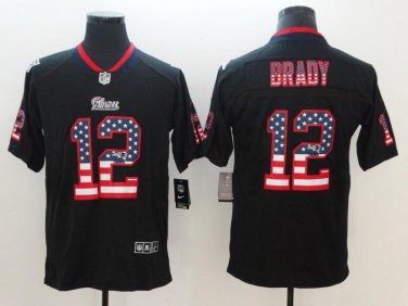 Tom Brady #12 New England Patriots Limited Player Jersey Men's Black National Flag Size XL