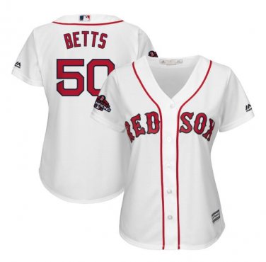 Mookie Betts #50 Boston Red Sox 2018 World Series Champions Player Women's Jersey White Size S