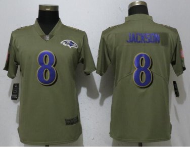 Lamar Jackson #8 Baltimore Ravens Salute to Service Limited Player Jersey Women's Olive Size M