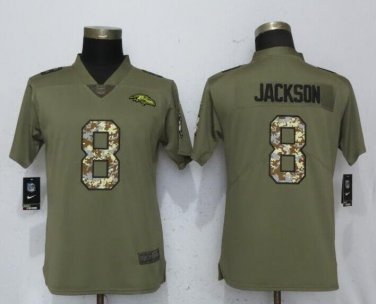Lamar Jackson #8 Baltimore Ravens Salute to Service Limited Player Jersey Women's Olive camo Size L
