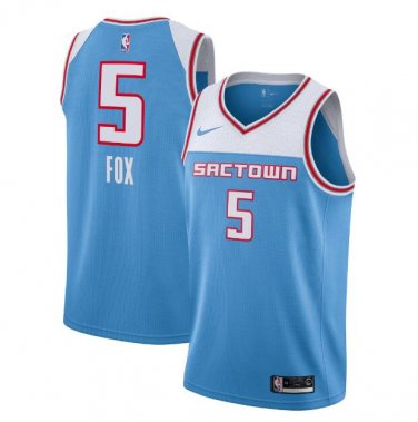 De'Aaron Fox #5 Sacramento Kings 2018/19 Swingman Men's Jersey City Edition Blue Size L