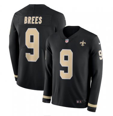 Drew Brees #9 New Orleans Saints Therma Long Sleeve Jersey Men's Black Size XXXL