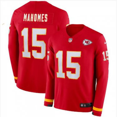 Patrick Mahomes #15 Kansas City Chiefs Therma Long Sleeve Jersey Men's Red Size XXXL