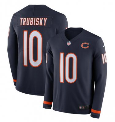 Mitchell Trubisky #10 Chicago Bears Therma Long Sleeve Jersey Men's Navy Size S