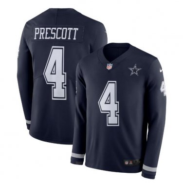 Dak Prescott #4 Dallas Cowboys Therma Long Sleeve Player Jersey Men's Navy Size S