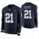 Ezekiel Elliott #21 Dallas Cowboys Therma Long Sleeve Player Jersey Men's Navy Size XL