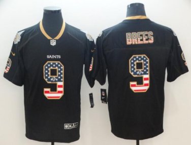 Drew Brees #9 New Orleans Saints Rush Limited Player Jersey Men's Black USA Flag Size L