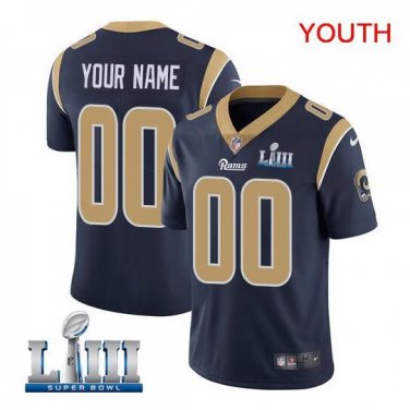 Custom Los Angeles Rams 2019 Super Bowl LIII Limited Jersey Youth Navy Size S M L XL