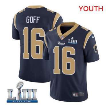 Jared Goff #16 Los Angeles Rams 2019 Super Bowl LIII Limited Player Jersey Youth Navy Size M