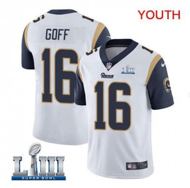 Jared Goff #16 Los Angeles Rams 2019 Super Bowl LIII Limited Player Jersey Youth White Size M