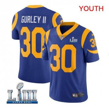 Todd Gurley II #30 Los Angeles Rams 2019 Super Bowl LIII Limited Player Jersey Youth Royal Size M