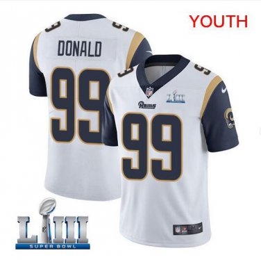 Aaron Donald #99 Los Angeles Rams 2019 Super Bowl LIII Limited Player Jersey Youth White Size M