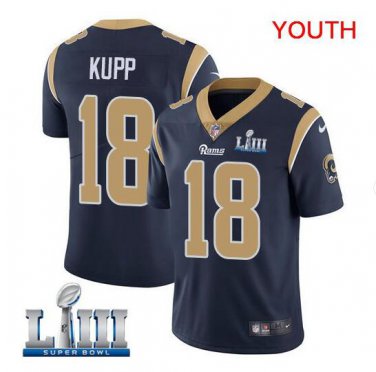 Cooper Kupp #18 Los Angeles Rams 2019 Super Bowl LIII Limited Player Jersey Youth Navy Size M