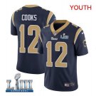 Brandin Cooks #12 Los Angeles Rams 2019 Super Bowl LIII Limited Player Jersey Youth Navy Size L